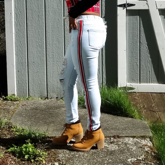 Stripes Drawstrings stretchy Jeans - Picture 4 of 8